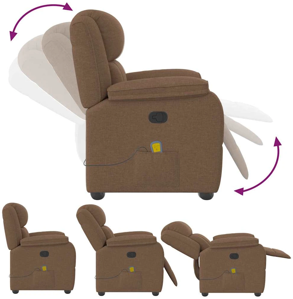 Fotelis Atlošiamas masažinis krėslas, rudos spalvos, audinys
