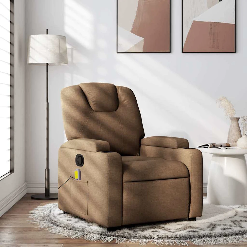 Fotelis Atlošiamas masažinis krėslas, rudos spalvos, audinys