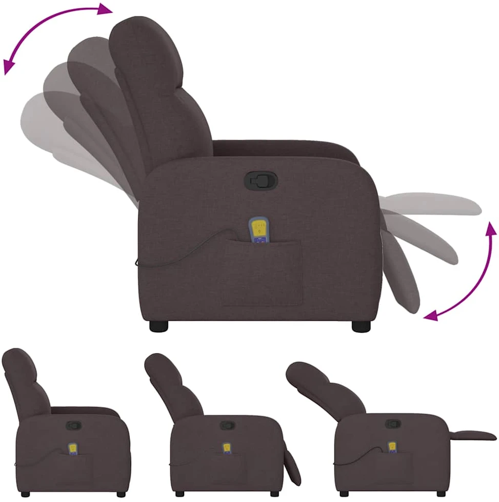 Fotelis Atlošiamas masažinis krėslas, tamsiai rudos spalvos, audinys