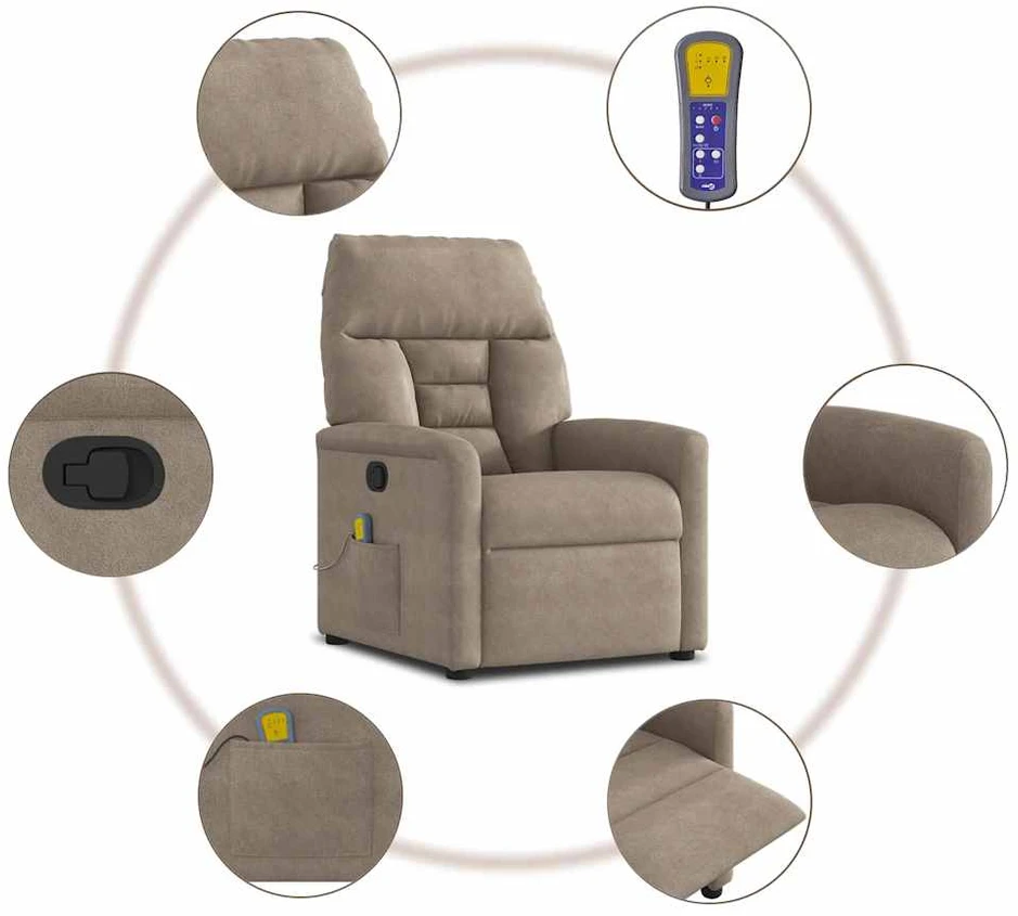 Fotelis Atlošiamas masažinis krėslas, taupe, mikropluošto audinys
