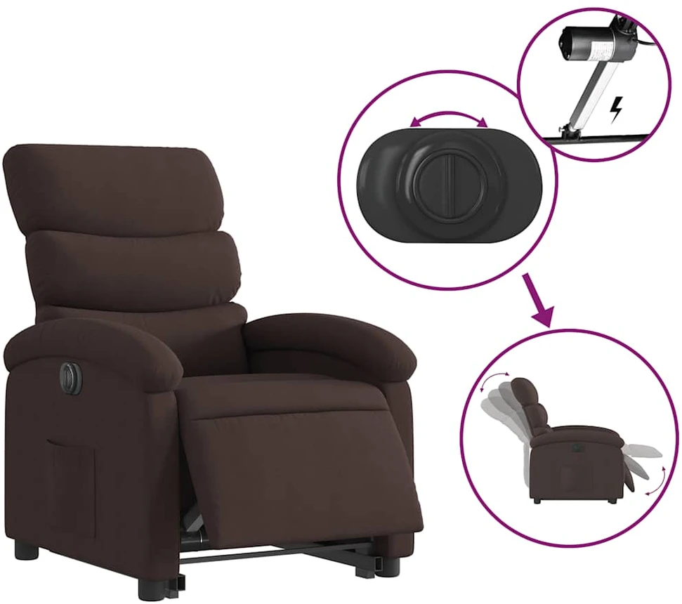 Fotelis Atsistojantis atlošiamas krėslas, tamsiai rudas, audinys