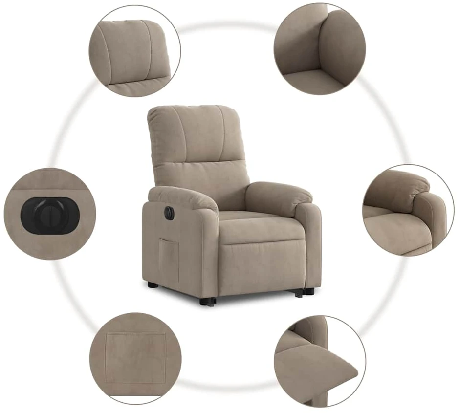 Fotelis Atsistojantis elektrinis krėslas, taupe, mikropluošto audinys