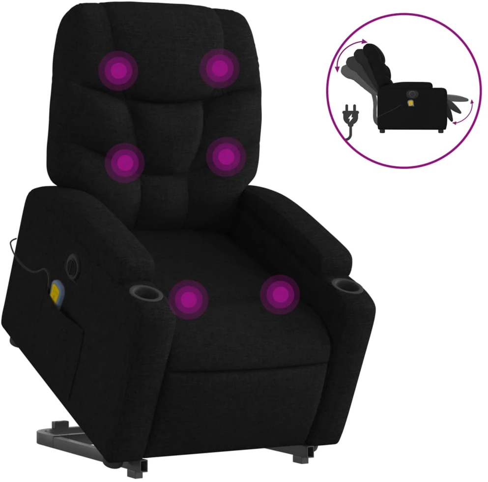 Fotelis Atsistojantis elektrinis masažinis krėslas, juodas, audinys