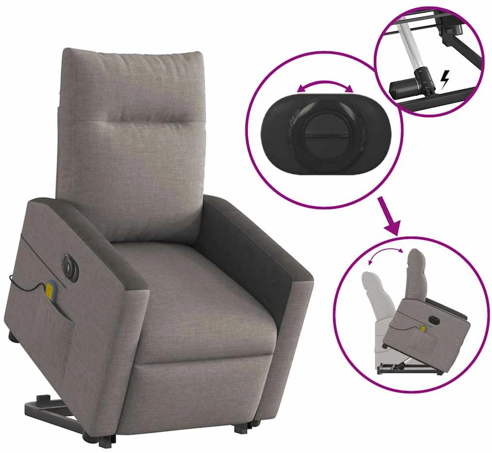 Fotelis Atsistojantis elektrinis masažinis krėslas, taupe, audinys