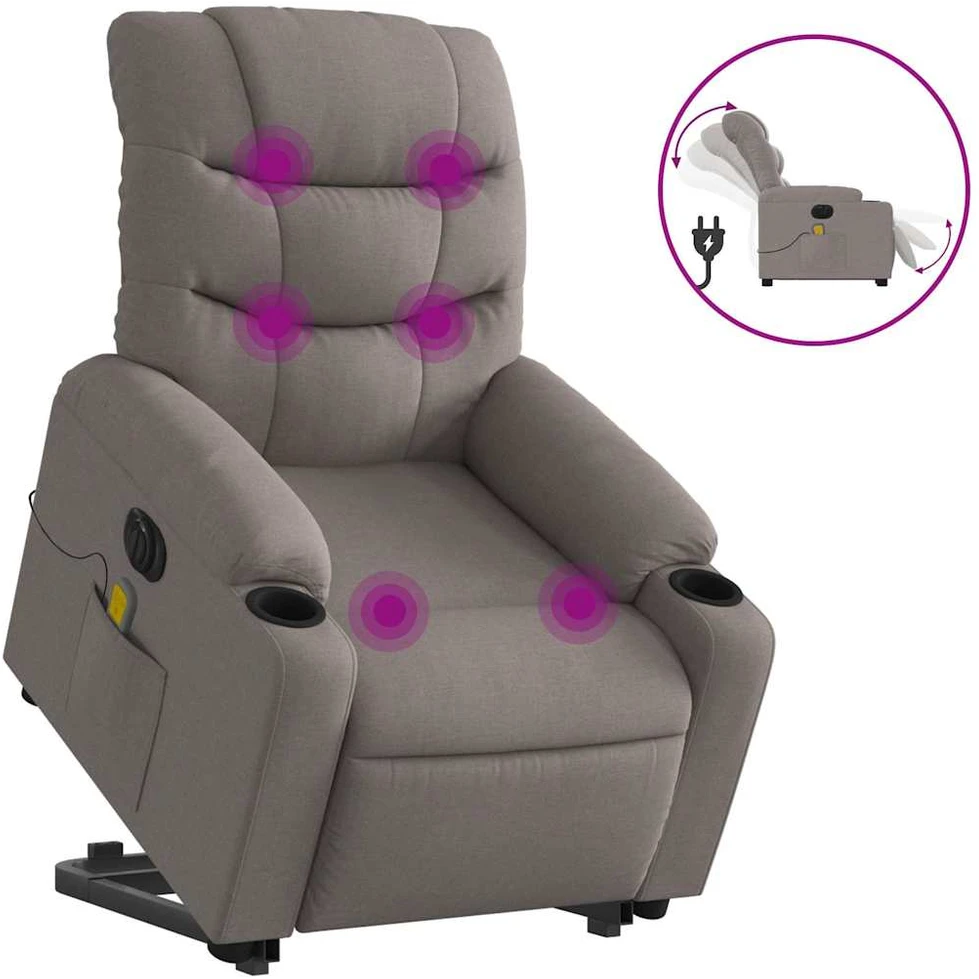 Fotelis Atsistojantis elektrinis masažinis krėslas, taupe, audinys