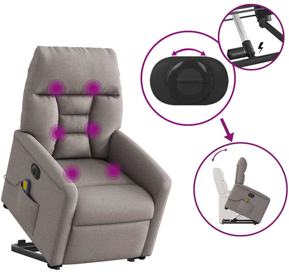 Fotelis Atsistojantis elektrinis masažinis krėslas, taupe, audinys