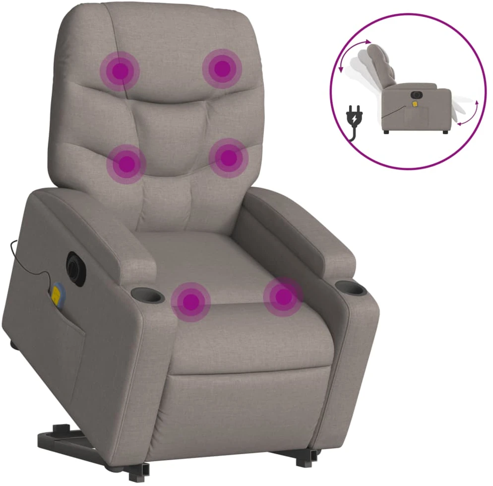 Fotelis Atsistojantis elektrinis masažinis krėslas, taupe, audinys