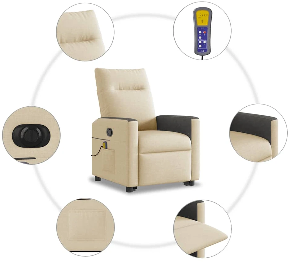 Fotelis Atsistojantis elektrinis masažinis krėslas, kreminis, audinys