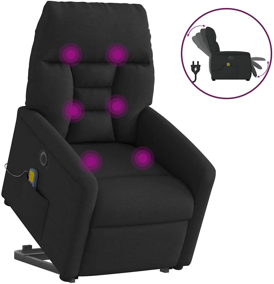 Fotelis Atsistojantis elektrinis masažinis krėslas, juodas, audinys