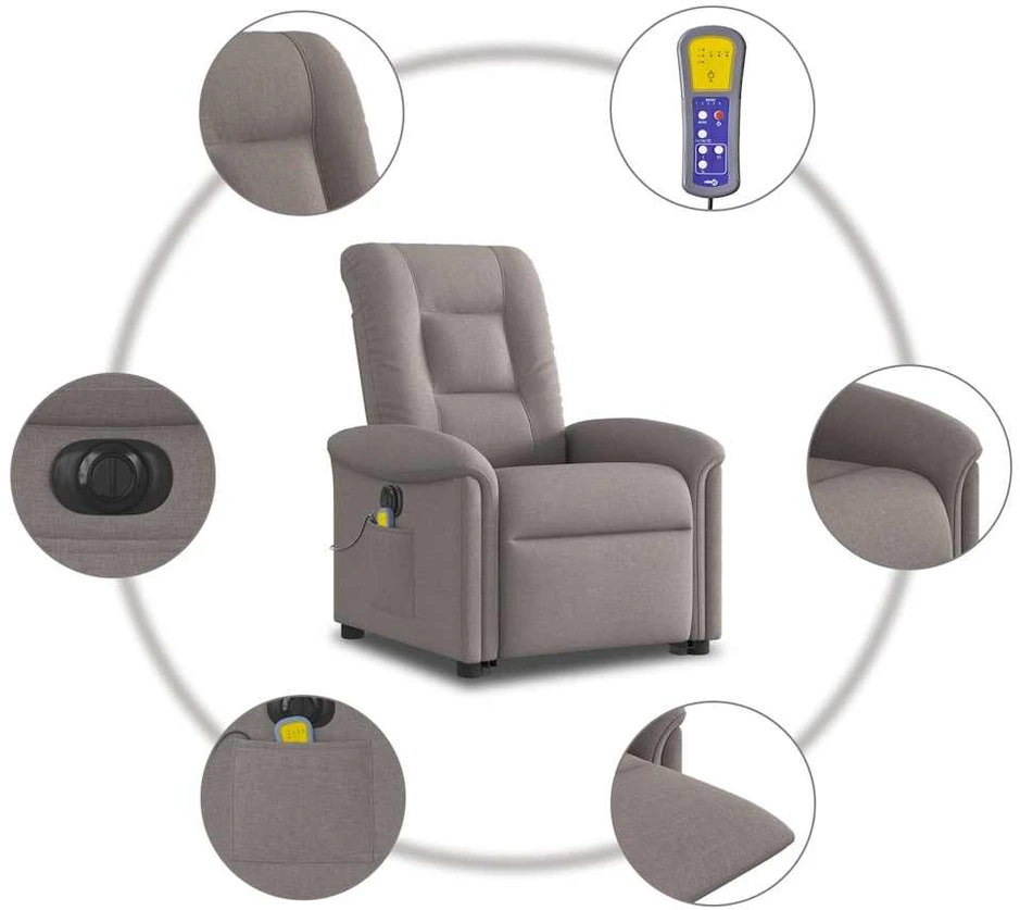 Fotelis Atsistojantis elektrinis masažinis krėslas, taupe, audinys