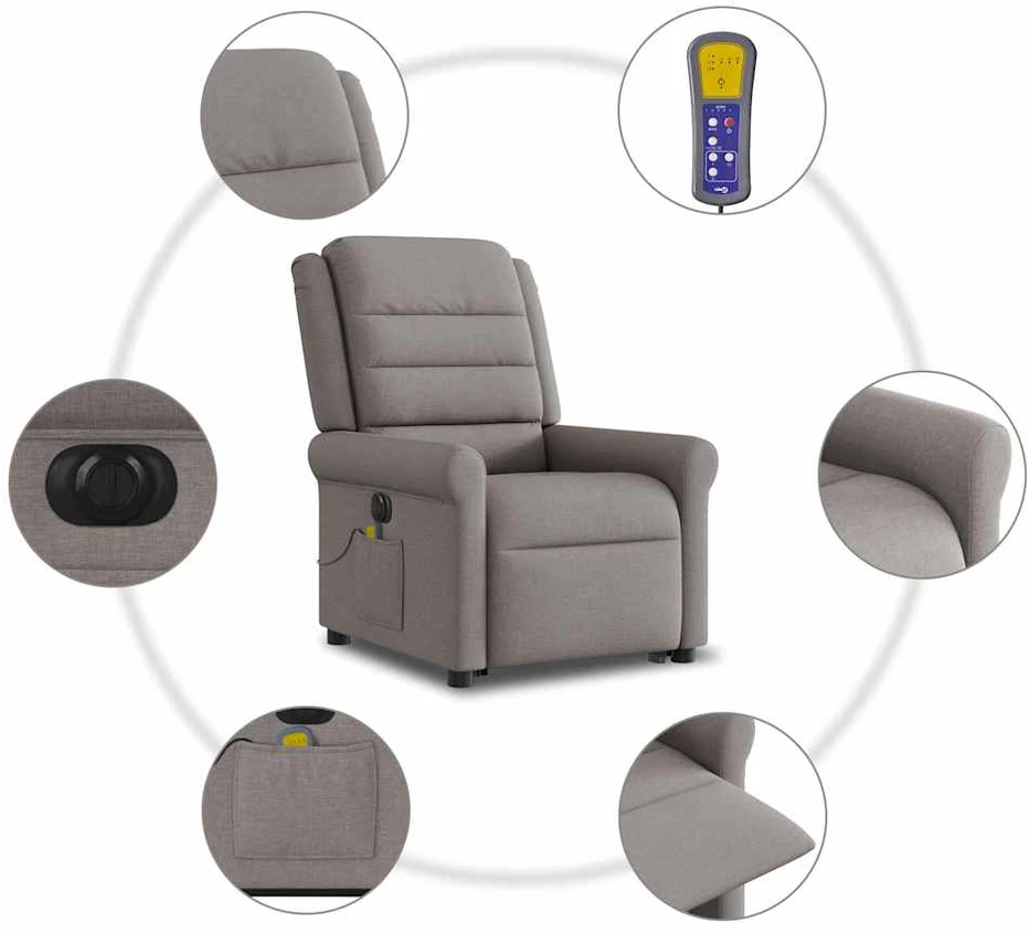 Fotelis Atsistojantis elektrinis masažinis krėslas, taupe, audinys