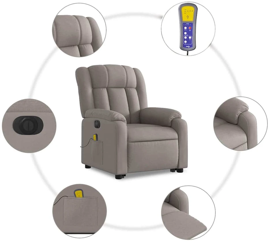Fotelis Atsistojantis elektrinis masažinis krėslas, taupe, audinys