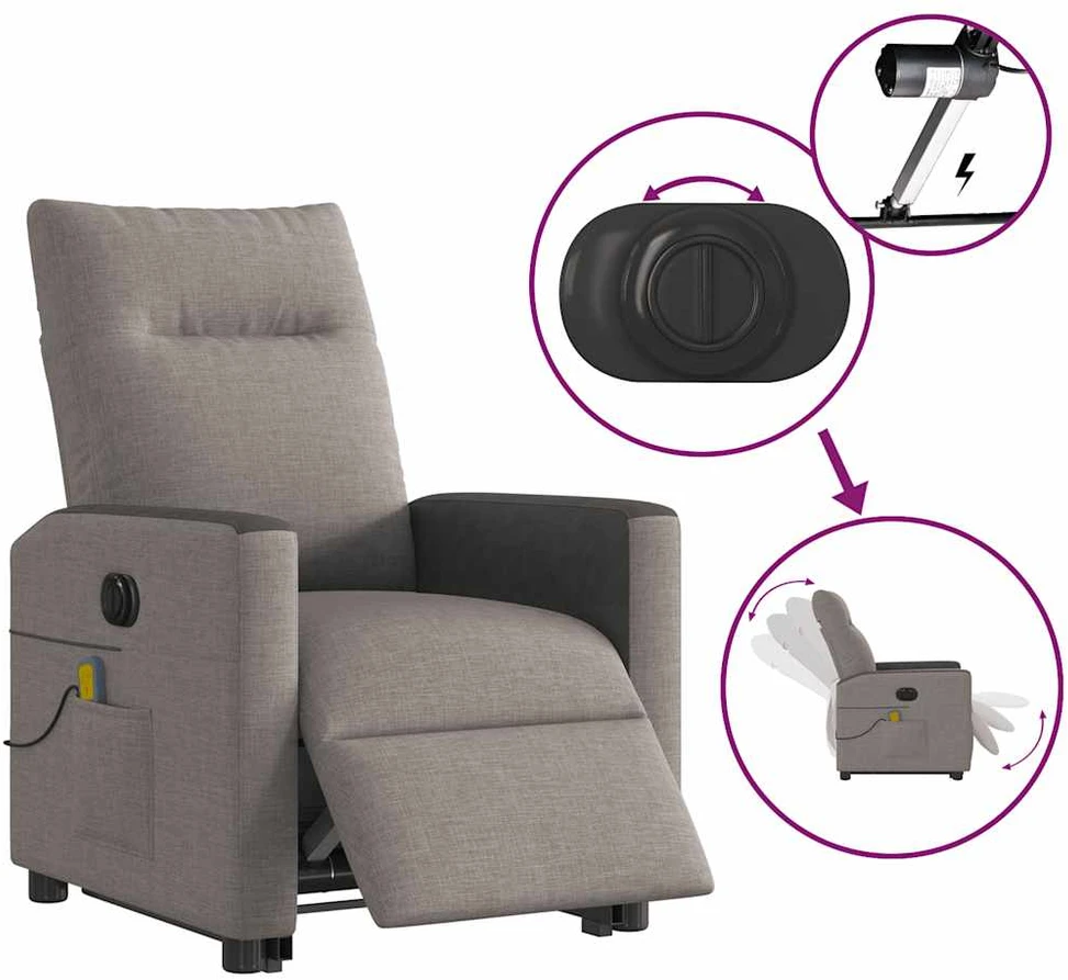 Fotelis Atsistojantis elektrinis masažinis krėslas, taupe, audinys