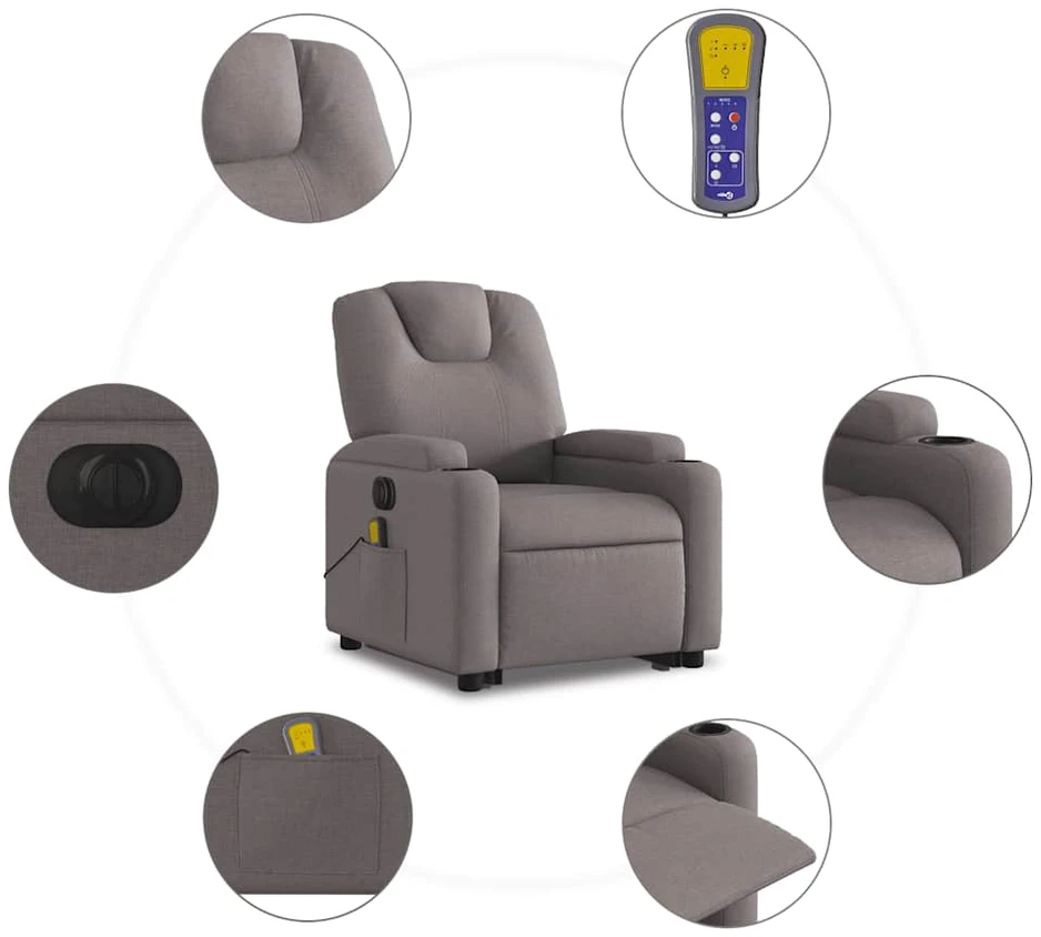Fotelis Atsistojantis elektrinis masažinis krėslas, taupe, audinys