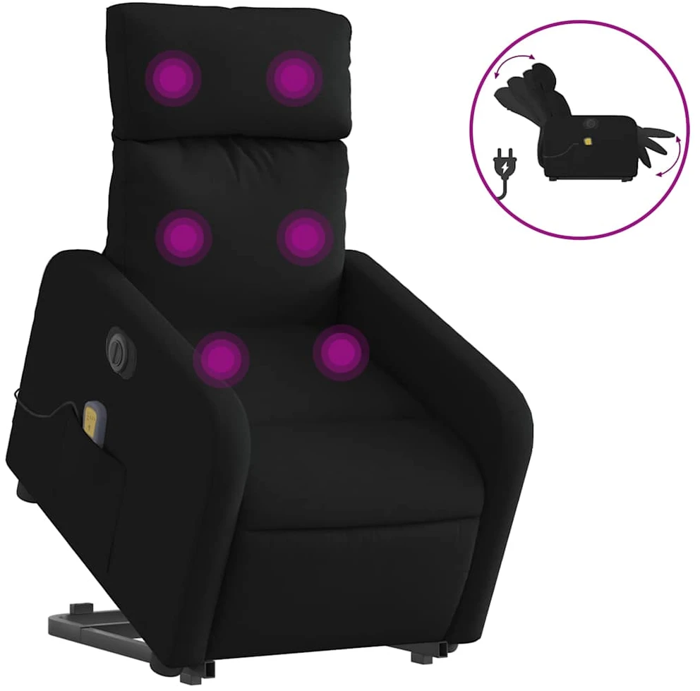 Fotelis Atsistojantis elektrinis masažinis krėslas, juodas, audinys