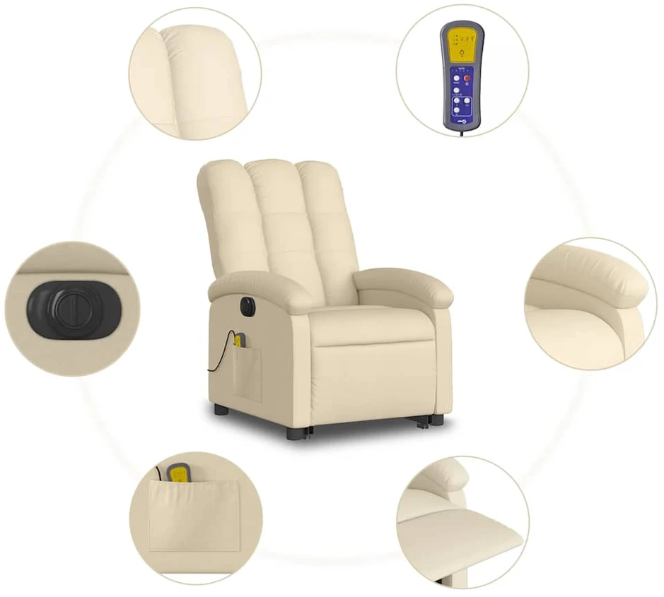 Fotelis Atsistojantis elektrinis masažinis krėslas, kreminis, audinys