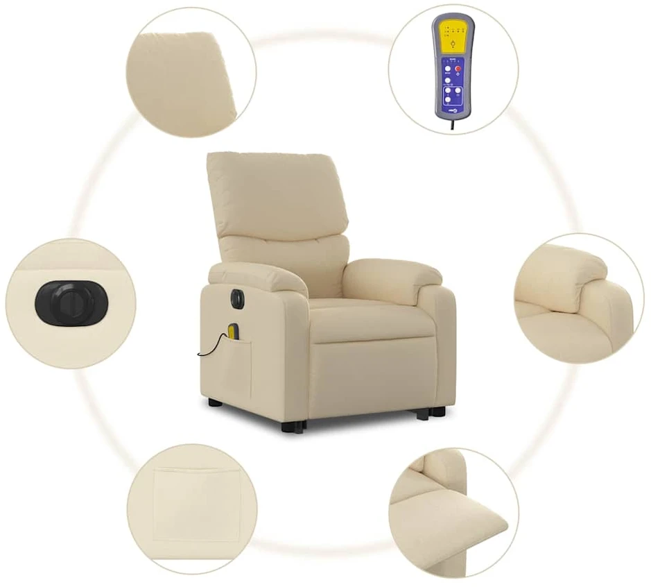 Fotelis Atsistojantis elektrinis masažinis krėslas, kreminis, audinys