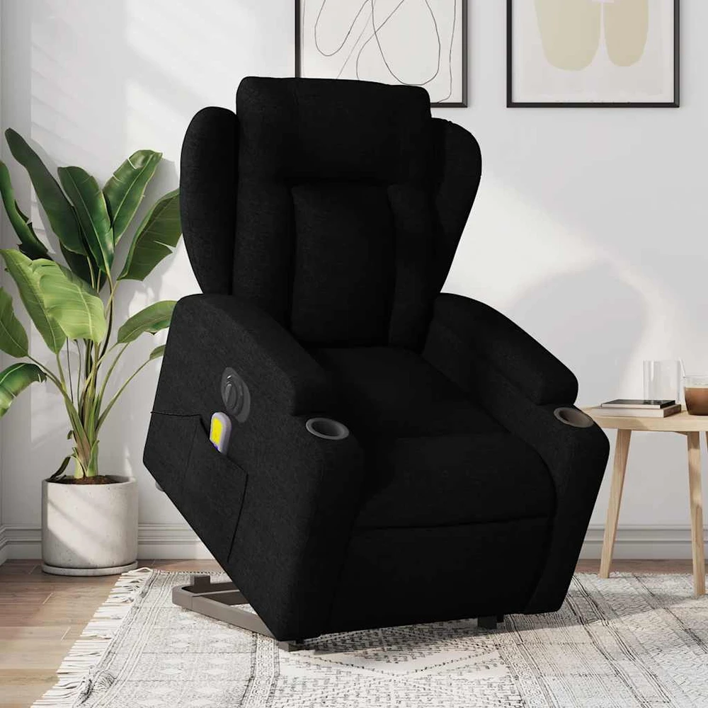 Fotelis Atsistojantis elektrinis masažinis krėslas, juodas, audinys
