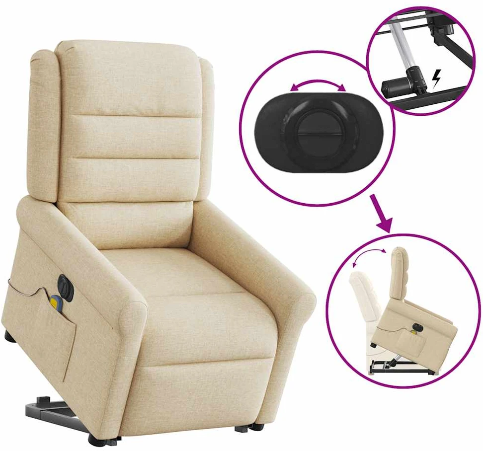 Fotelis Atsistojantis elektrinis masažinis krėslas, kreminis, audinys