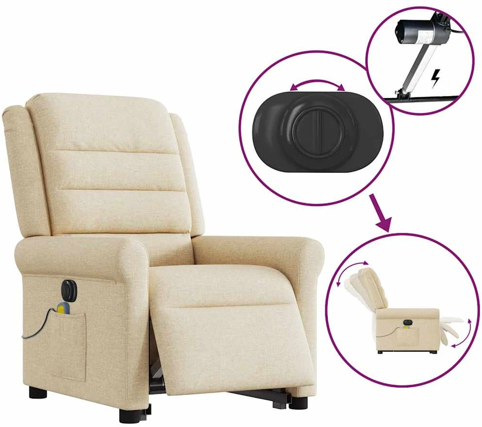 Fotelis Atsistojantis elektrinis masažinis krėslas, kreminis, audinys
