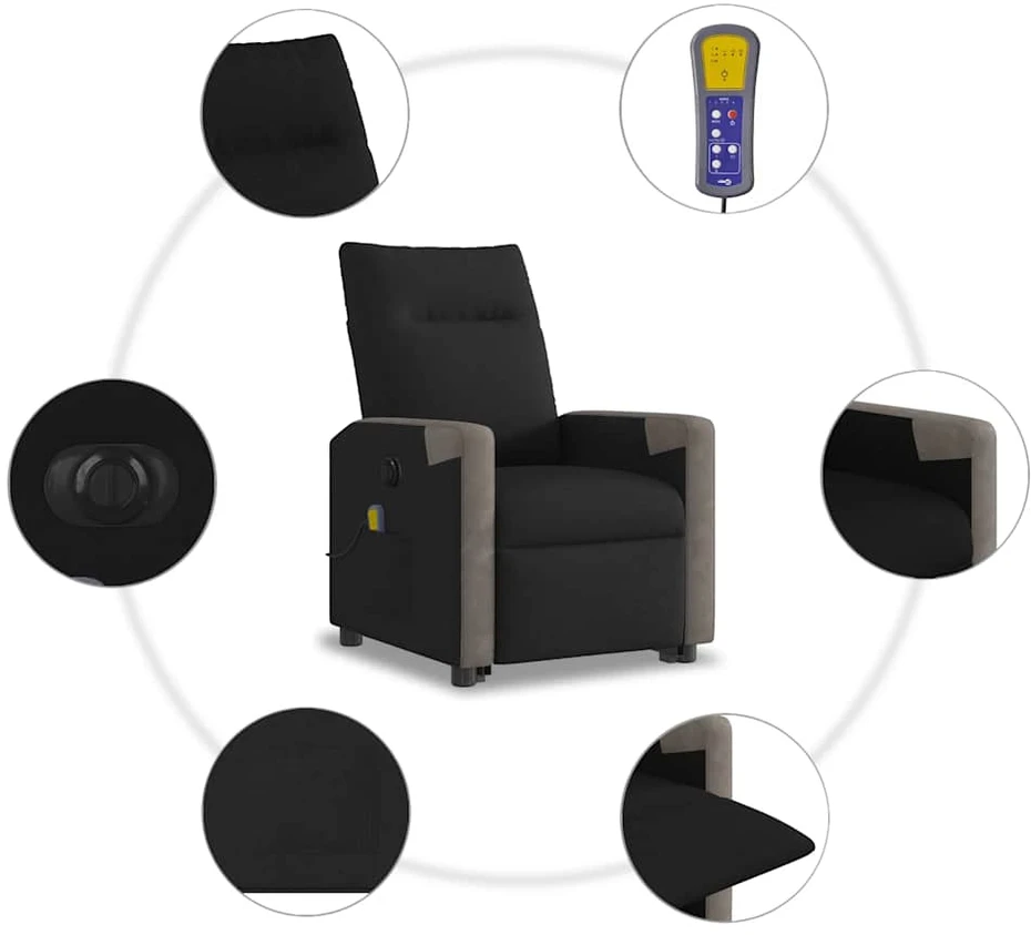 Fotelis Atsistojantis elektrinis masažinis krėslas, juodas, audinys