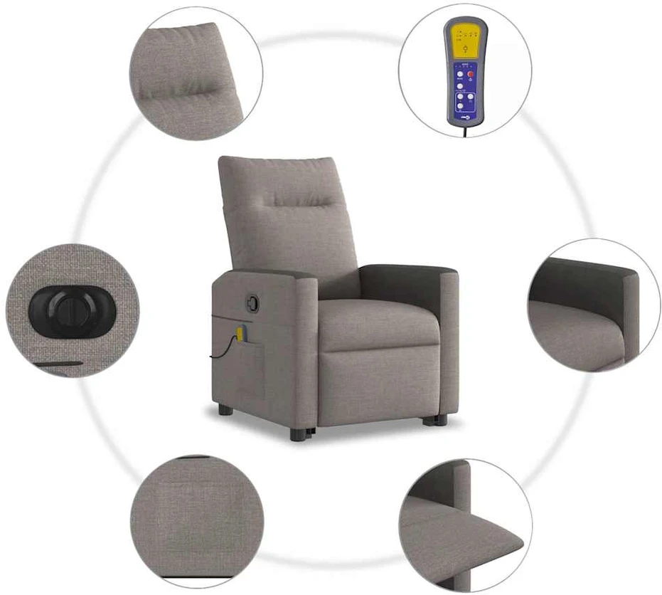 Fotelis Atsistojantis elektrinis masažinis krėslas, taupe, audinys