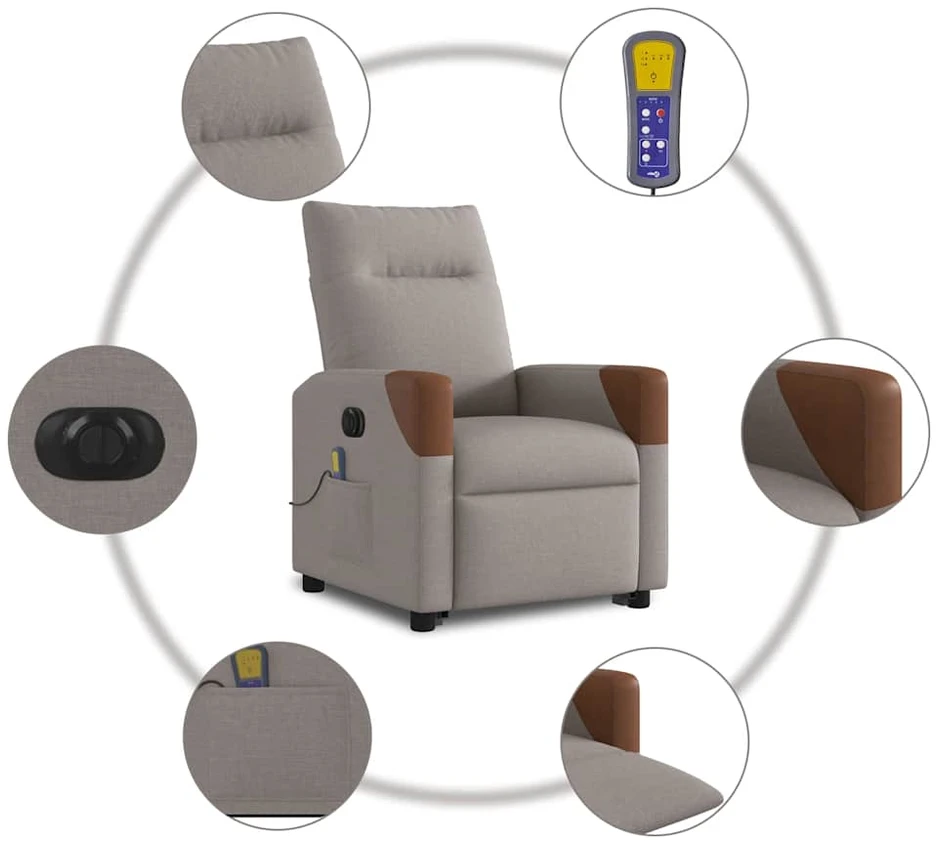 Fotelis Atsistojantis elektrinis masažinis krėslas, taupe, audinys
