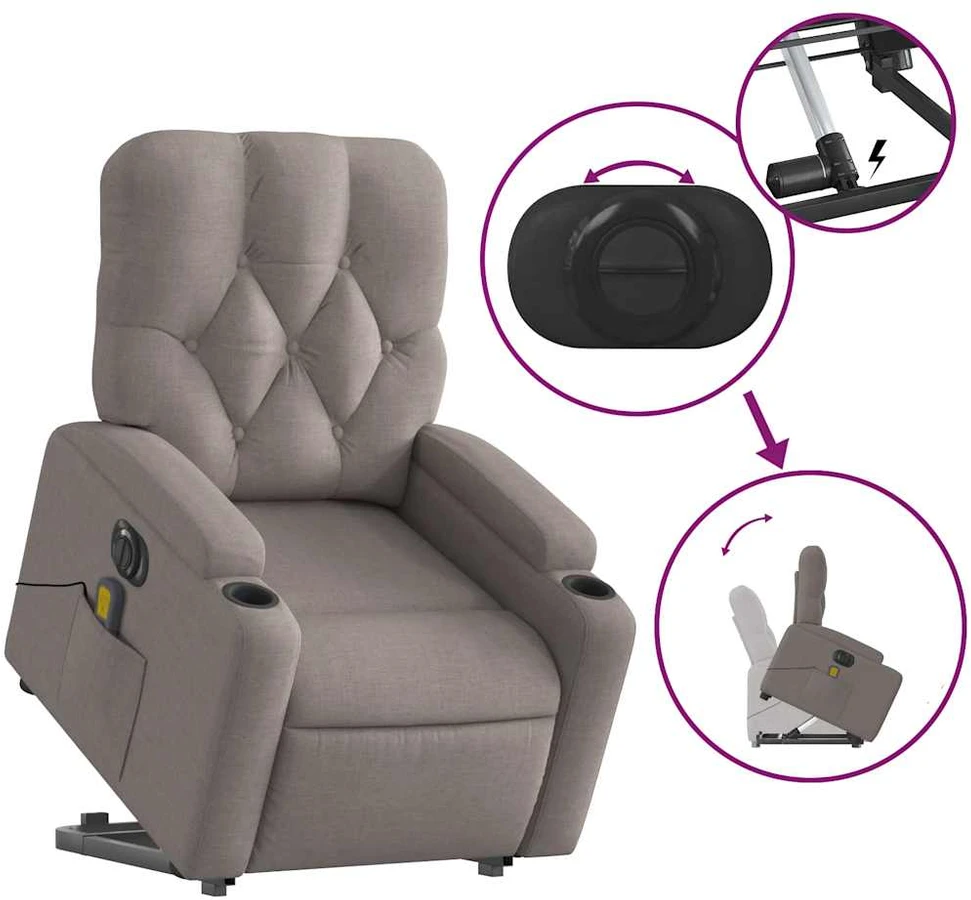 Fotelis Atsistojantis elektrinis masažinis krėslas, taupe, audinys