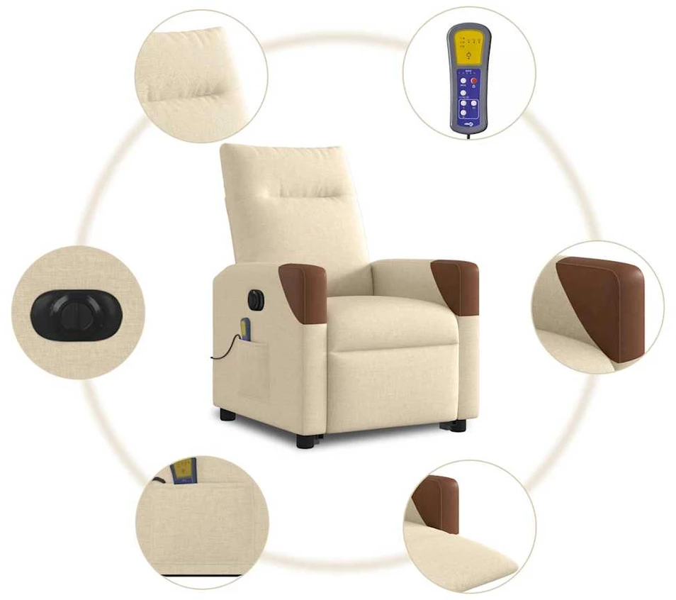 Fotelis Atsistojantis elektrinis masažinis krėslas, kreminis, audinys