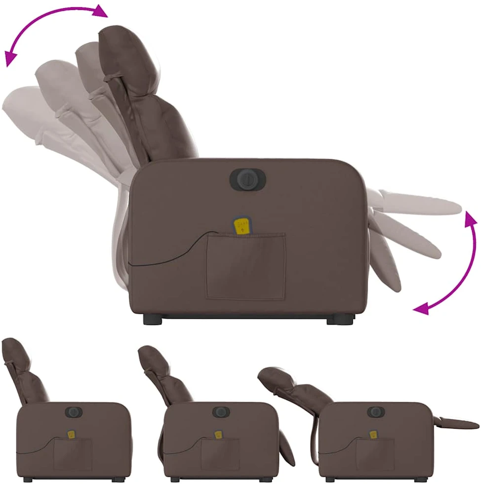 Fotelis Atsistojantis masažinis krėslas, rudas, dirbtinė oda