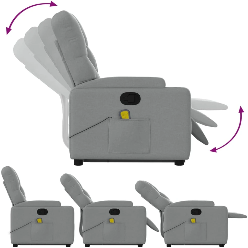 Fotelis Atsistojantis masažinis krėslas, šviesiai pilkas, audinys