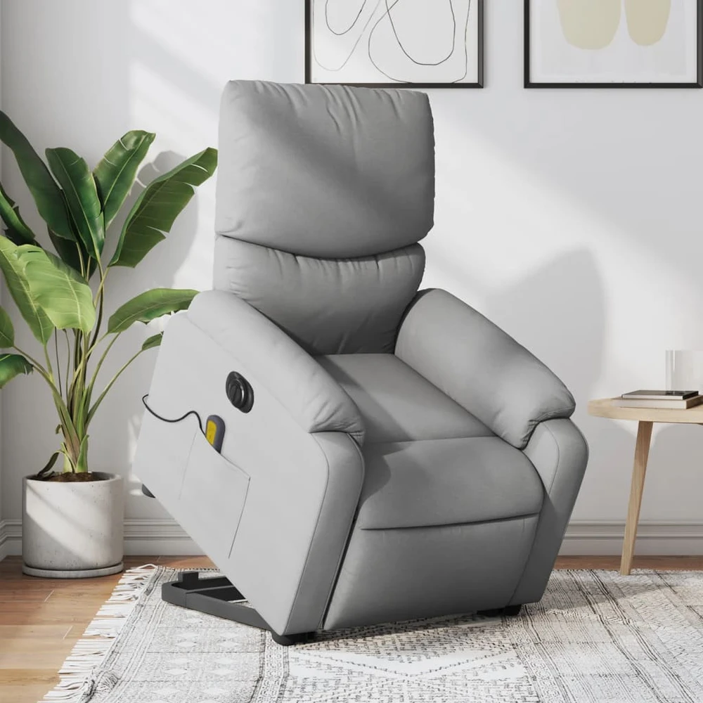 Fotelis Atsistojantis masažinis krėslas, šviesiai pilkas, audinys