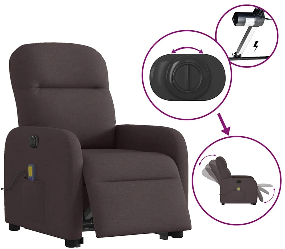 Fotelis Atsistojantis masažinis krėslas, tamsiai rudas, audinys