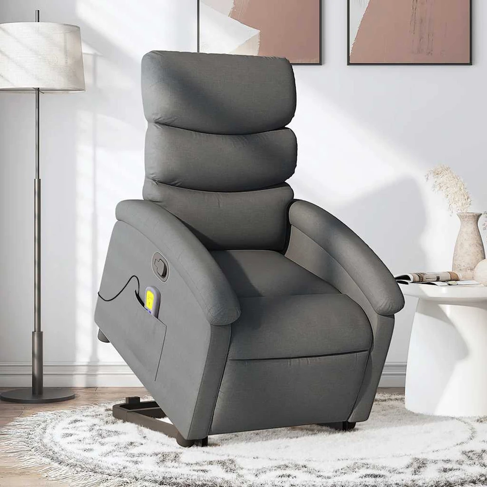 Fotelis Atsistojantis masažinis krėslas, tamsiai pilkas, audinys