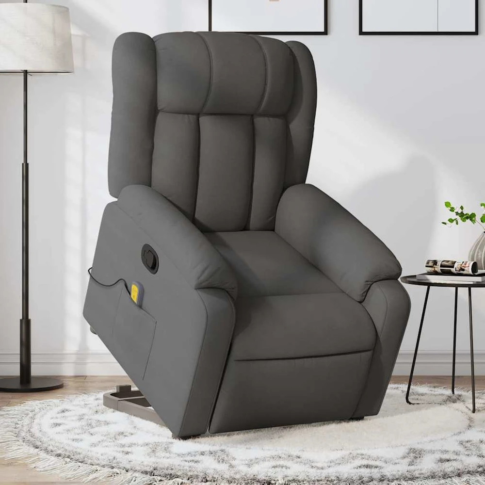 Fotelis Atsistojantis masažinis krėslas, tamsiai pilkas, audinys