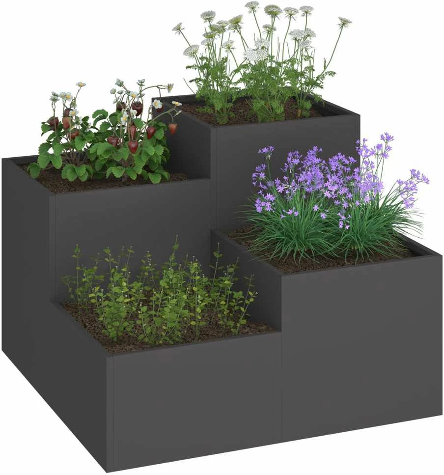 Aukštas sodo lovelis, 100x100x36cm, Corten plienas