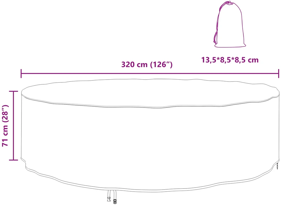 Baldų uždangalas 320 x 320 x 71 cm 600D Oksfordo audinys Apvali