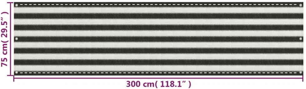 Balkono pertvara, antracito ir baltos spalvos, 75x300cm, HDPE