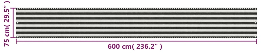 Balkono Pertvara, HDPE, 75x600 cm, Antracito ir Baltos Spalvos