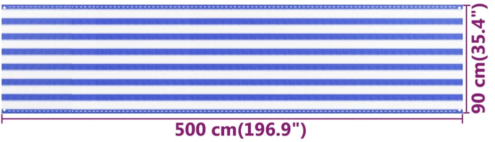 Balkono pertvara, mėlynos ir baltos spalvos, 90x500cm, HDPE