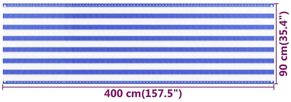 Balkono pertvara, mėlynos ir baltos spalvos, 90x400cm, HDPE