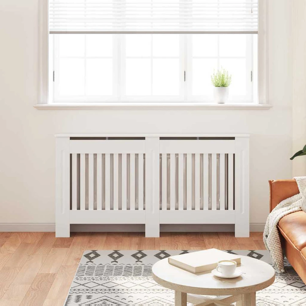 Baltos MDF Grotelės Radiatoriui Paslėpti su Lentyna, 152 cm