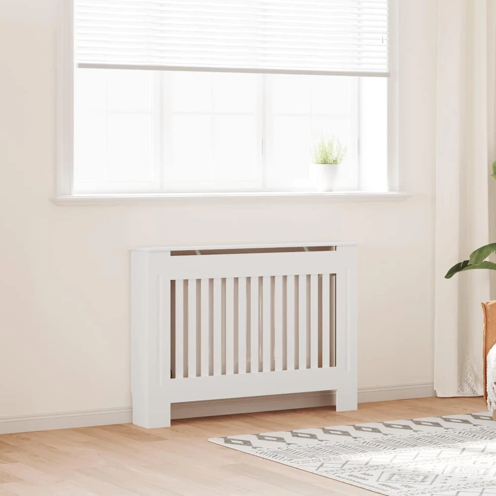 Baltos MDF Grotelės Radiatoriui Paslėpti su Lentyna, 112 cm
