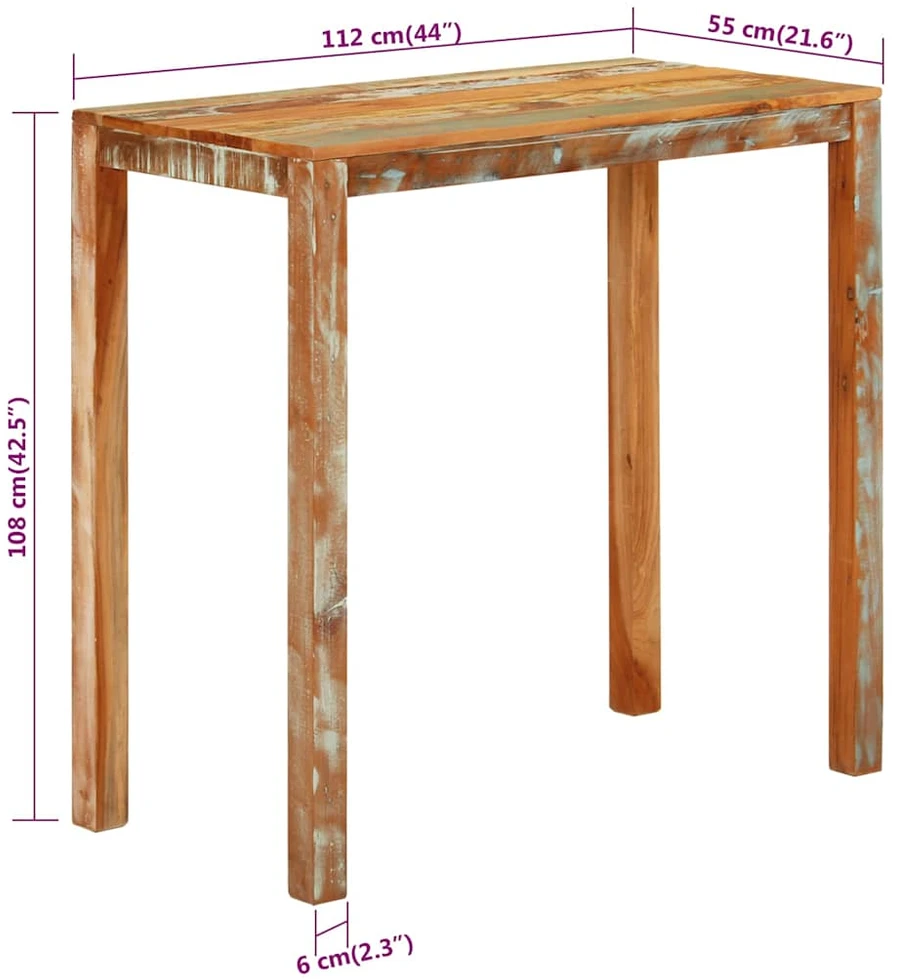 Baro stalas, 112x55x108cm, perdirbtos medienos masyvas