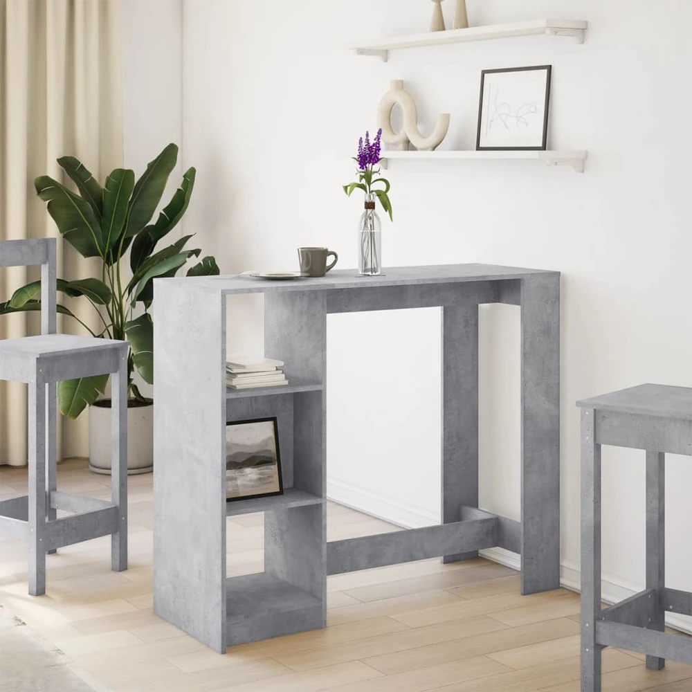 Baro stalas su lentyna, betono, 124x46x103,5cm, mediena