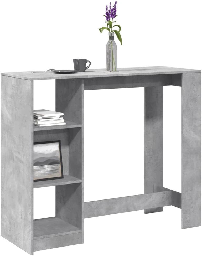 Baro stalas su lentyna, betono, 124x46x103,5cm, mediena