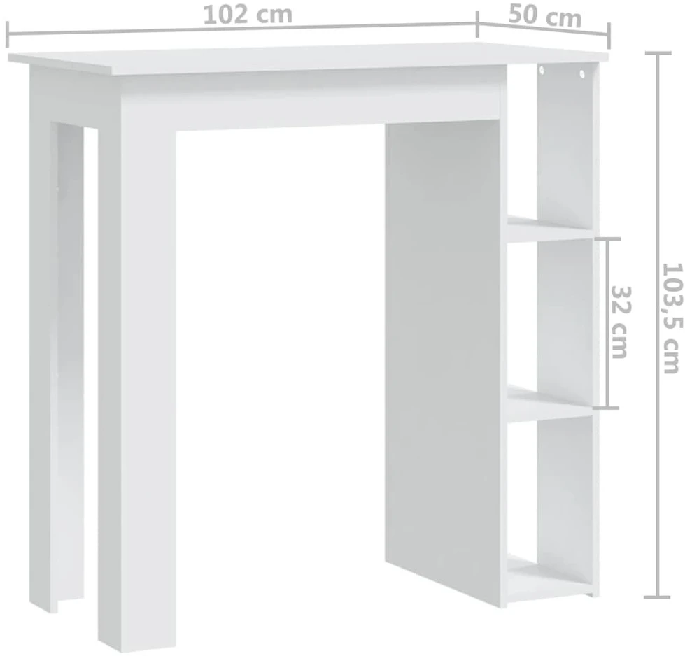 Baro stalas su lentynomis, 102 × 50 × 103,5 cm, baltas, MDP