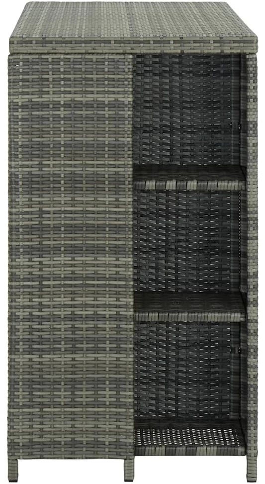 Baro staliukas su lentyna, pilkas, 120x60x110cm, poliratanas