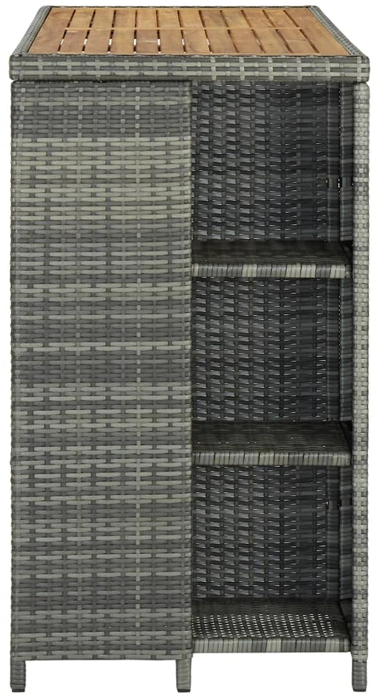 Baro staliukas su lentyna, pilkas, 120x60x110cm, poliratanas