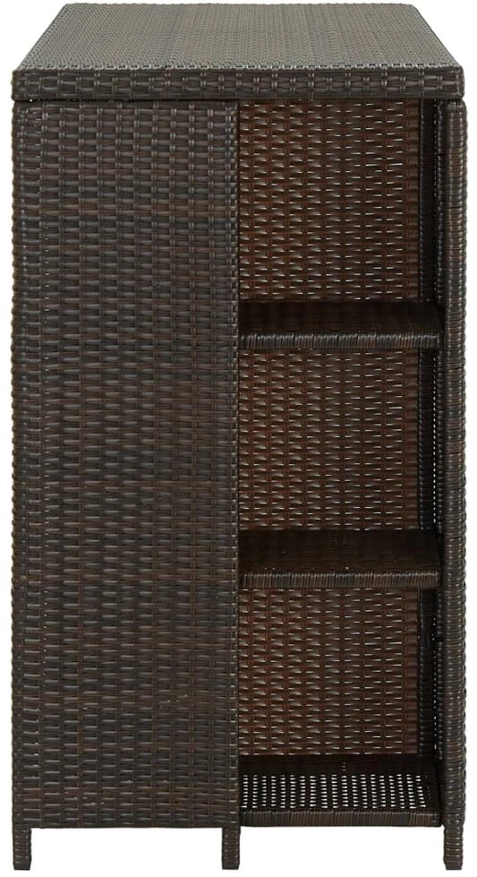 Baro staliukas su lentyna, rudas, 120x60x110cm, poliratanas